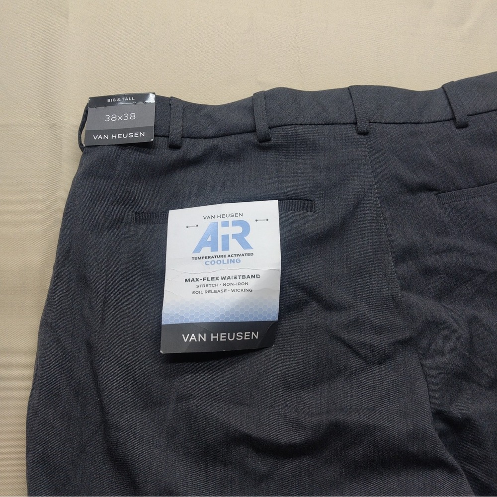 Van Heusen Air  Mens 38/38 Gray Straight Fit Max FlexWaist  NEW Big & Tall
